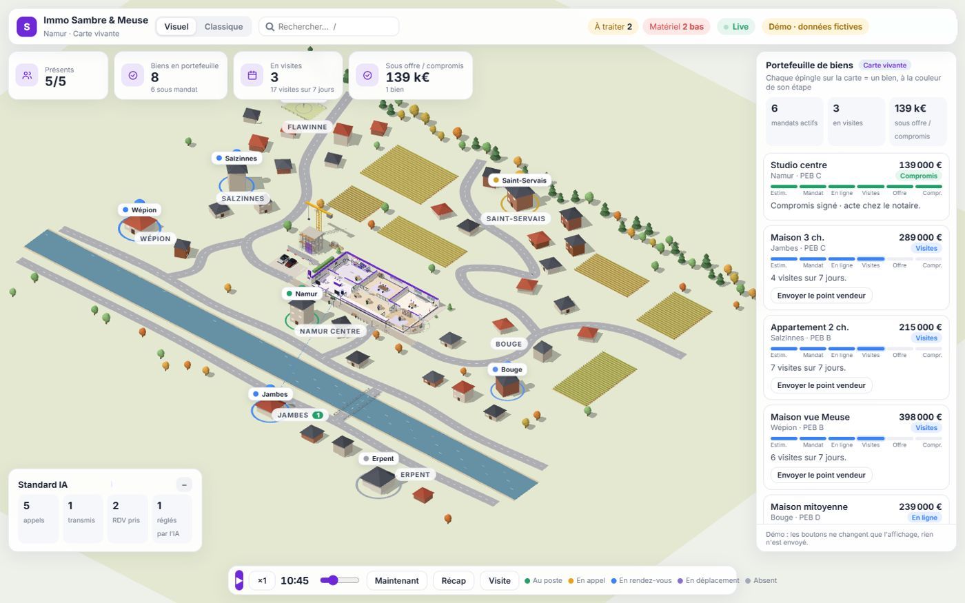 Logiciel 3D d'une agence immobilière, données fictives